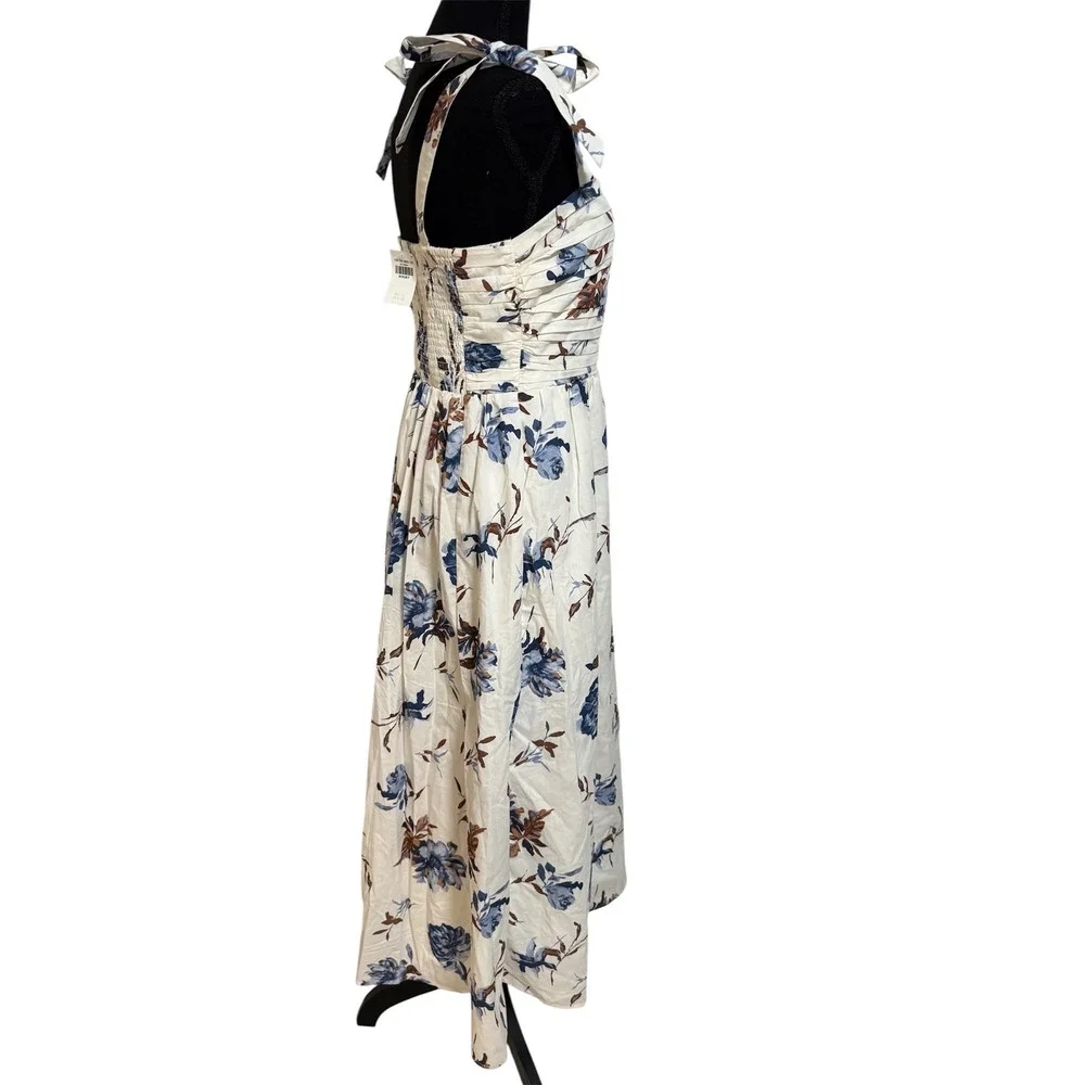 Abercrombie & Fitch Floral‎ Midi Dress Womens S White Blue Excellent Tie Strap